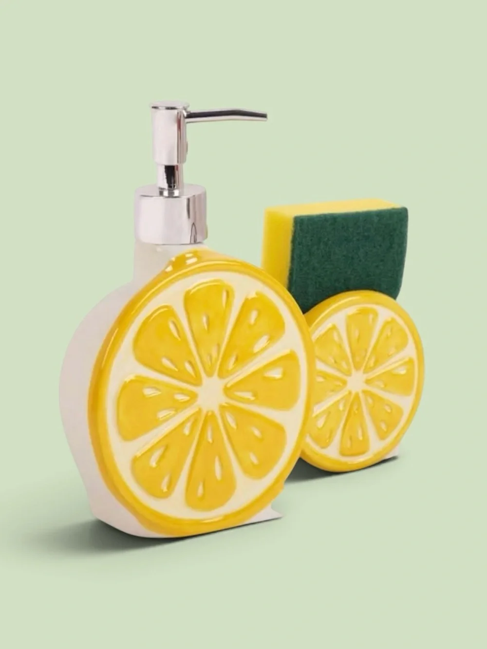 New Ceramic Lemon Wedge Soap Pump w/Sponge Holder